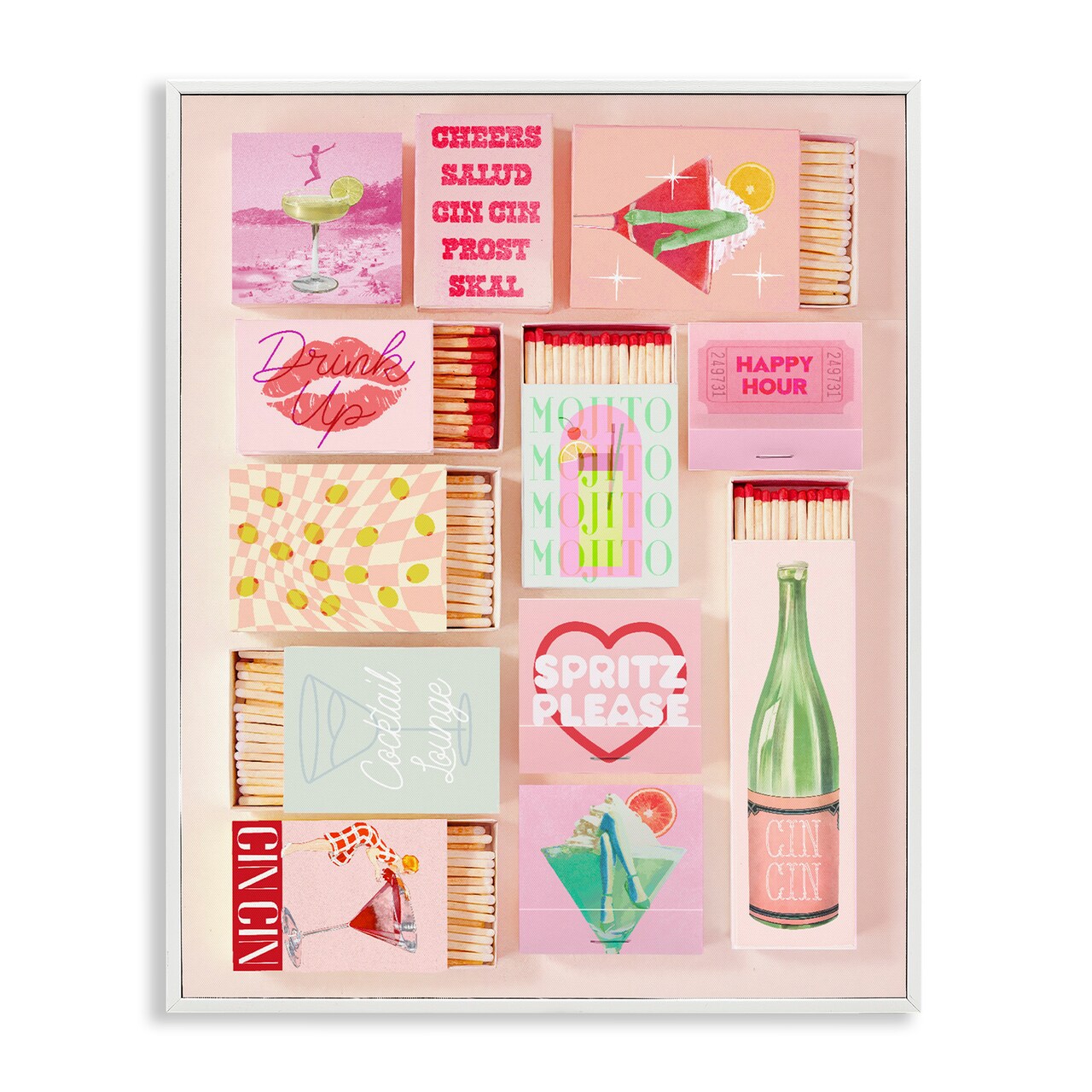 Stupell Industries Glam Cocktails Retro Matches Framed Giclee, design by Lil' Rue